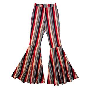 Turquoise Haven Flare Pants Sz Medium Colorful Stripe Elastic Waist Bell Bottom